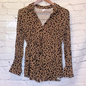 Time & Tru Tan Black Leopard Maternity Long Sleeve Blouse Size Medium 8-10